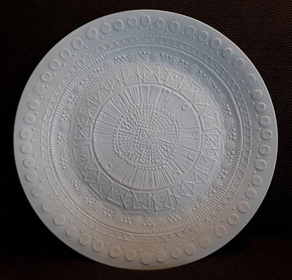 German Ornamental White Bisque Porcelain Wall Plate with Geometric Decor from Rosenthal, 1970s