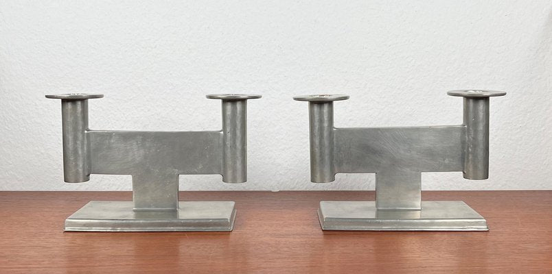 German Pewter Model 551 Minimalist Candleholder by Karl Raichle for Meersburg, 1930s, Set of 2-UAH-2024484