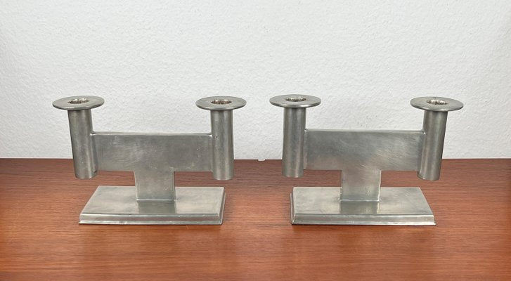 German Pewter Model 551 Minimalist Candleholder by Karl Raichle for Meersburg, 1930s, Set of 2-UAH-2024484