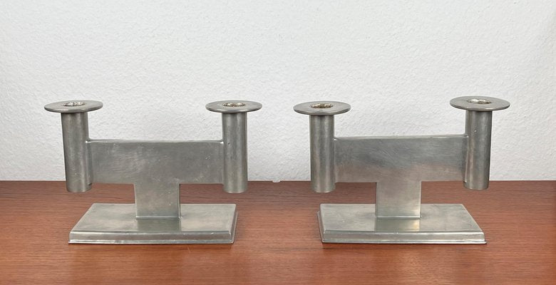 German Pewter Model 551 Minimalist Candleholder by Karl Raichle for Meersburg, 1930s, Set of 2-UAH-2024484