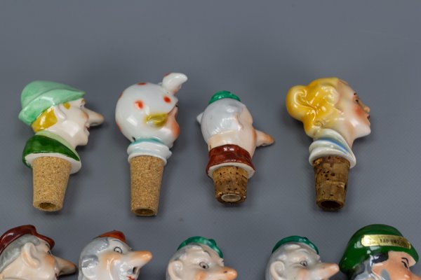 German Porcelain and Cork Bottle Stoppers, 1930s, Set of 13-KEG-1134806