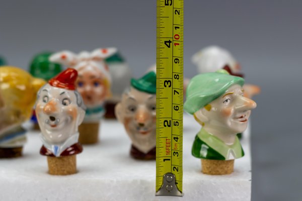 German Porcelain and Cork Bottle Stoppers, 1930s, Set of 13-KEG-1134806