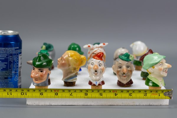 German Porcelain and Cork Bottle Stoppers, 1930s, Set of 13-KEG-1134806