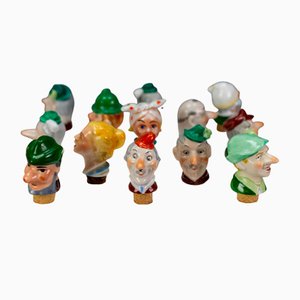 German Porcelain and Cork Bottle Stoppers, 1930s, Set of 13-KEG-1134806