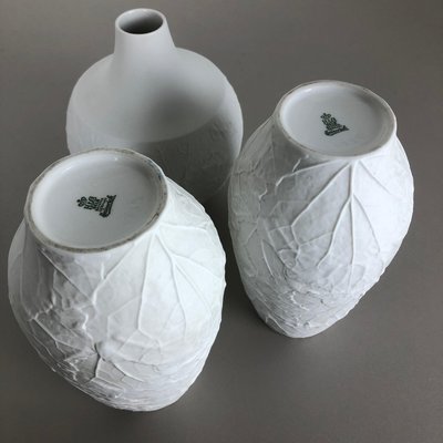 German Porcelain Op Art Leaf Vases by Heinrich Selb, 1970s, Set of 3-QZ-1092983