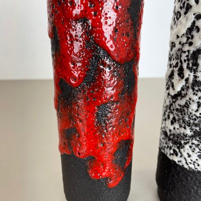 German Pottery Fat Lava Vases Black Red & White by Jopeko, 1970s, Set of 2-QZ-1290486