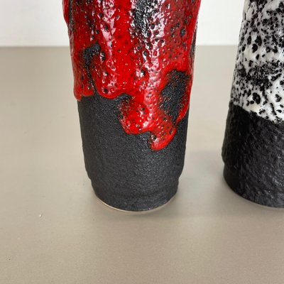 German Pottery Fat Lava Vases Black Red & White by Jopeko, 1970s, Set of 2-QZ-1290486