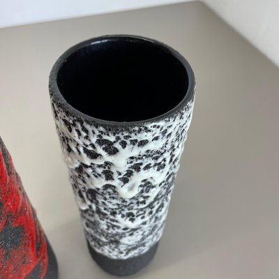 German Pottery Fat Lava Vases Black Red & White by Jopeko, 1970s, Set of 2-QZ-1290486