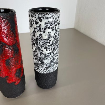 German Pottery Fat Lava Vases Black Red & White by Jopeko, 1970s, Set of 2-QZ-1290486