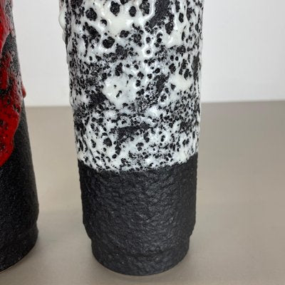 German Pottery Fat Lava Vases Black Red & White by Jopeko, 1970s, Set of 2-QZ-1290486