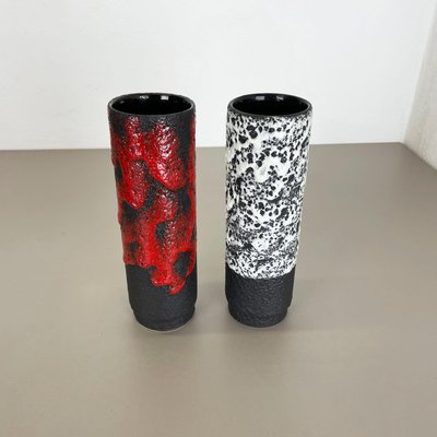 German Pottery Fat Lava Vases Black Red & White by Jopeko, 1970s, Set of 2-QZ-1290486