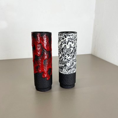 German Pottery Fat Lava Vases Black Red & White by Jopeko, 1970s, Set of 2-QZ-1290486