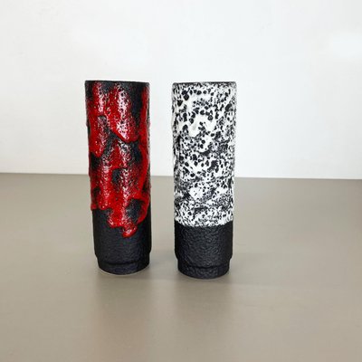 German Pottery Fat Lava Vases Black Red & White by Jopeko, 1970s, Set of 2-QZ-1290486