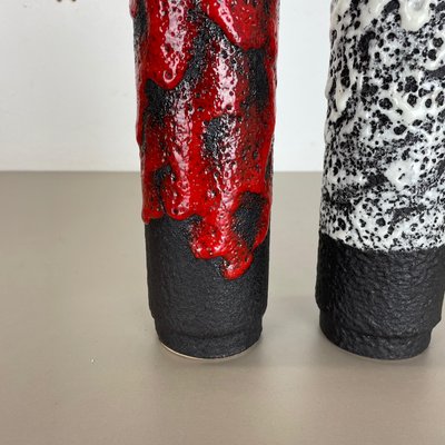 German Pottery Fat Lava Vases Black Red & White by Jopeko, 1970s, Set of 2-QZ-1290486