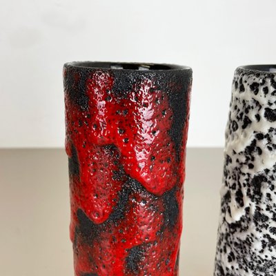 German Pottery Fat Lava Vases Black Red & White by Jopeko, 1970s, Set of 2-QZ-1290486