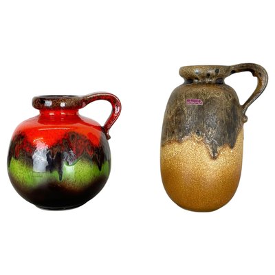 German Pottery Fat Lava Vases Multi-Color by Scheurich, 1970s, Set of 2-QZ-1284742