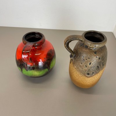 German Pottery Fat Lava Vases Multi-Color by Scheurich, 1970s, Set of 2-QZ-1284742