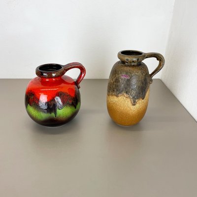 German Pottery Fat Lava Vases Multi-Color by Scheurich, 1970s, Set of 2-QZ-1284742