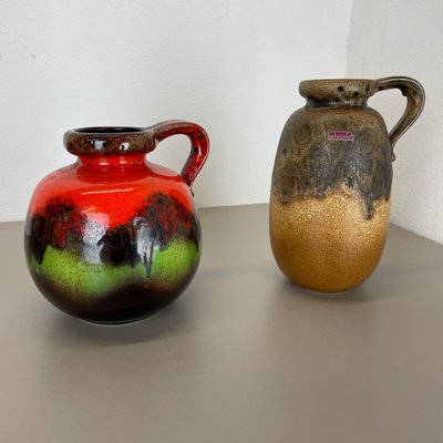 German Pottery Fat Lava Vases Multi-Color by Scheurich, 1970s, Set of 2-QZ-1284742