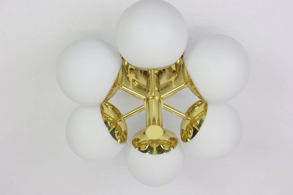 German Radial Sputnik Opal Glass Globes Chandelier from Kaiser, 1960s-UGR-1085584