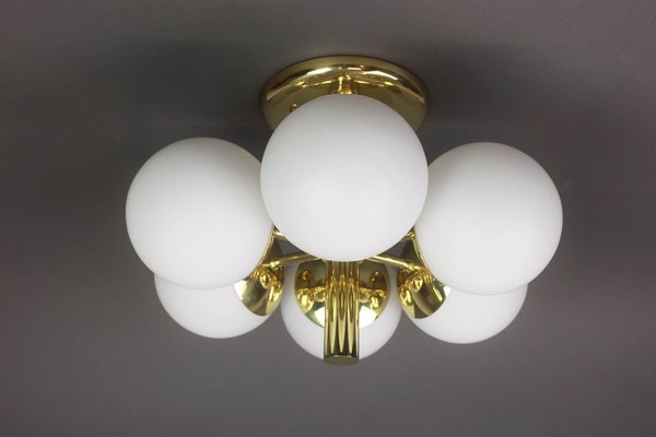 German Radial Sputnik Opal Glass Globes Chandelier from Kaiser, 1960s-UGR-1085584