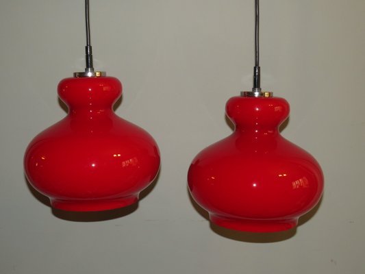 German Red Glass Pendant Lamp from Peill & Putzler, 1960s-UKG-1442030