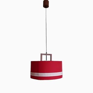 German Scandinavian Style Ceiling Lamp in Teak, Plastic & Red Fabric from Aro-Leuchten, 1970s-HOI-1413736