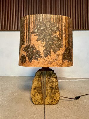 German Sculptural Ceramic Art Table Lamp With Batik Shade, 1960s-JP-1257583