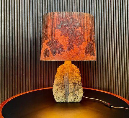 German Sculptural Ceramic Art Table Lamp With Batik Shade, 1960s-JP-1257583