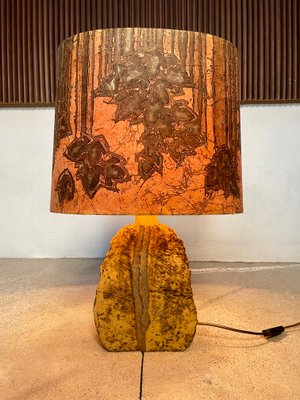 German Sculptural Ceramic Art Table Lamp With Batik Shade, 1960s-JP-1257583