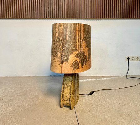 German Sculptural Ceramic Art Table Lamp With Batik Shade, 1960s-JP-1257583