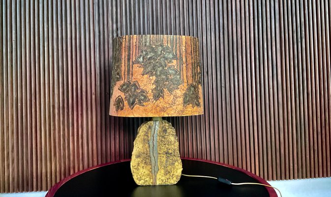 German Sculptural Ceramic Art Table Lamp With Batik Shade, 1960s-JP-1257583