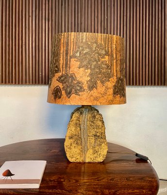 German Sculptural Ceramic Art Table Lamp With Batik Shade, 1960s-JP-1257583