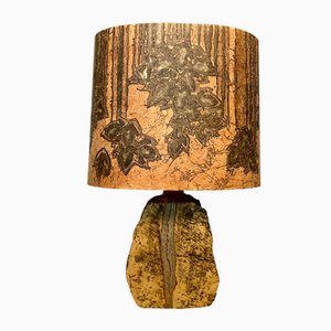 German Sculptural Ceramic Art Table Lamp With Batik Shade, 1960s-JP-1257583