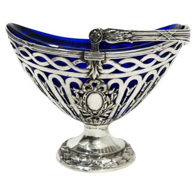 German Silver Basket with Blue Glass by Storck & Sinsheimer-UCH-1224136