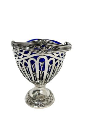 German Silver Basket with Blue Glass by Storck & Sinsheimer-UCH-1224136