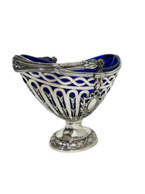 German Silver Basket with Blue Glass by Storck & Sinsheimer-UCH-1224136