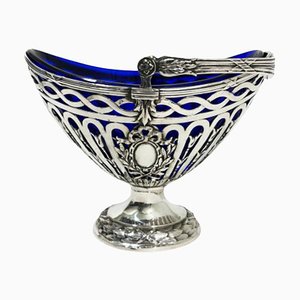 German Silver Basket with Blue Glass by Storck & Sinsheimer-UCH-1224136