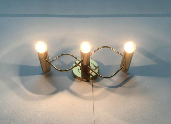 German Space Age Brass Ceiling Lamp by Gaetano Sciolari for Leola, 1970s-UAH-1735817