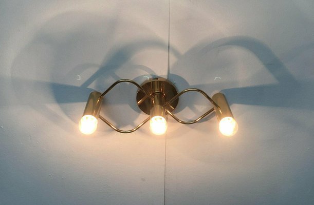 German Space Age Brass Ceiling Lamp by Gaetano Sciolari for Leola, 1970s-UAH-1735817