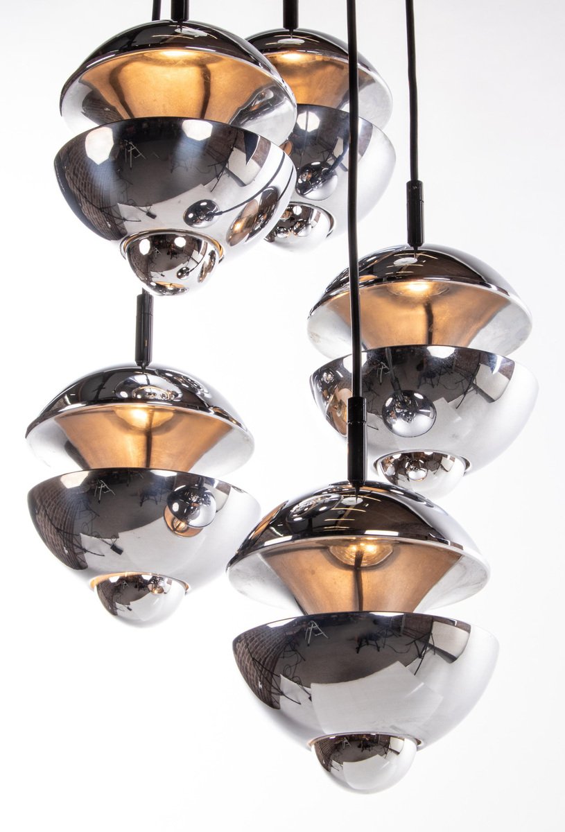 German Space Age Chromed Pendant Lamp by Klaus Hempel for Kaiser, 1972