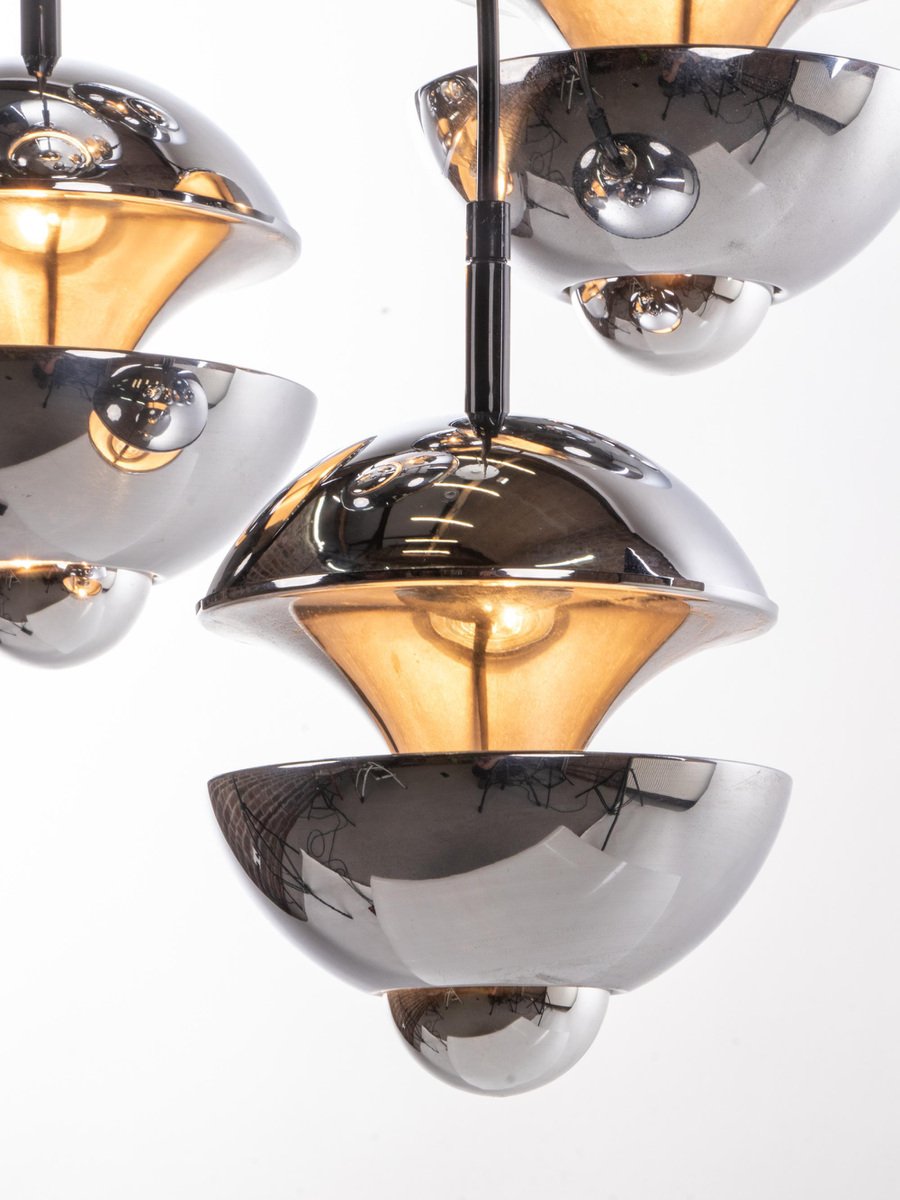 German Space Age Chromed Pendant Lamp by Klaus Hempel for Kaiser, 1972