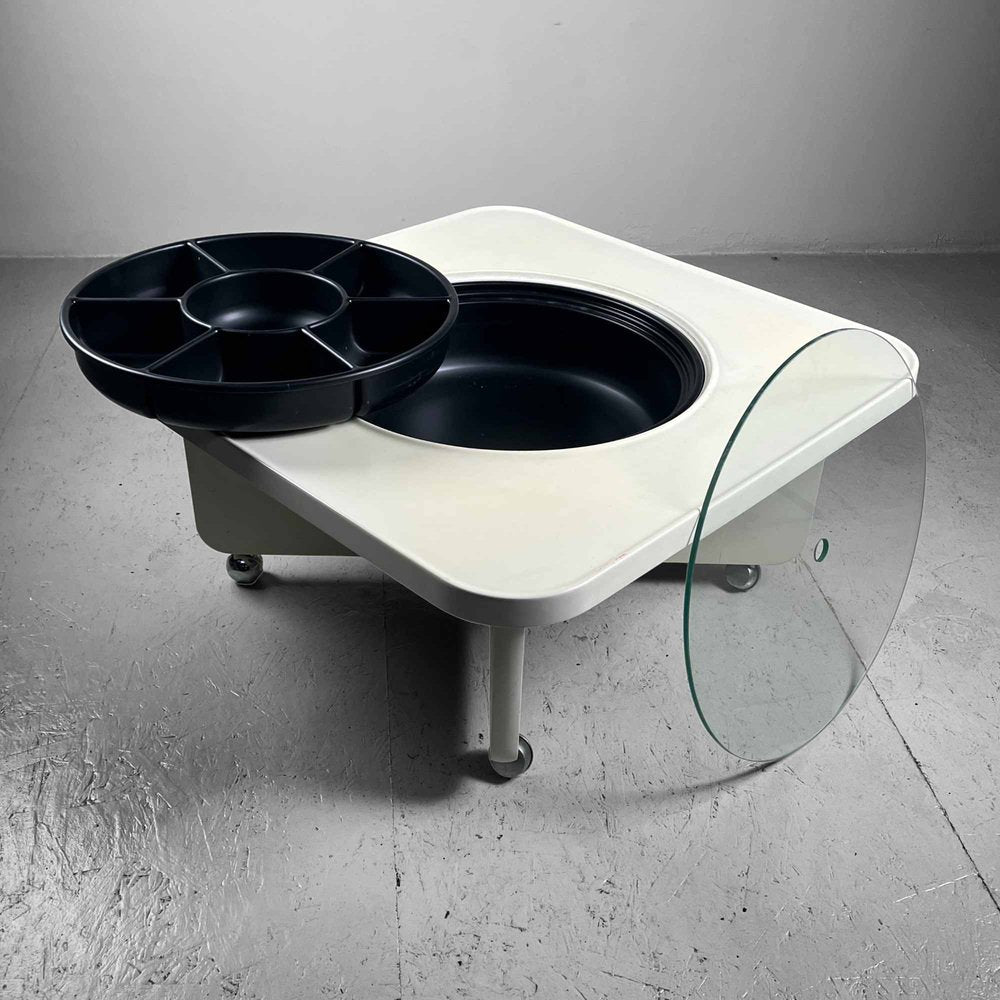 German Space Age Coffee Table with Rotating Snack Tray, 1970s