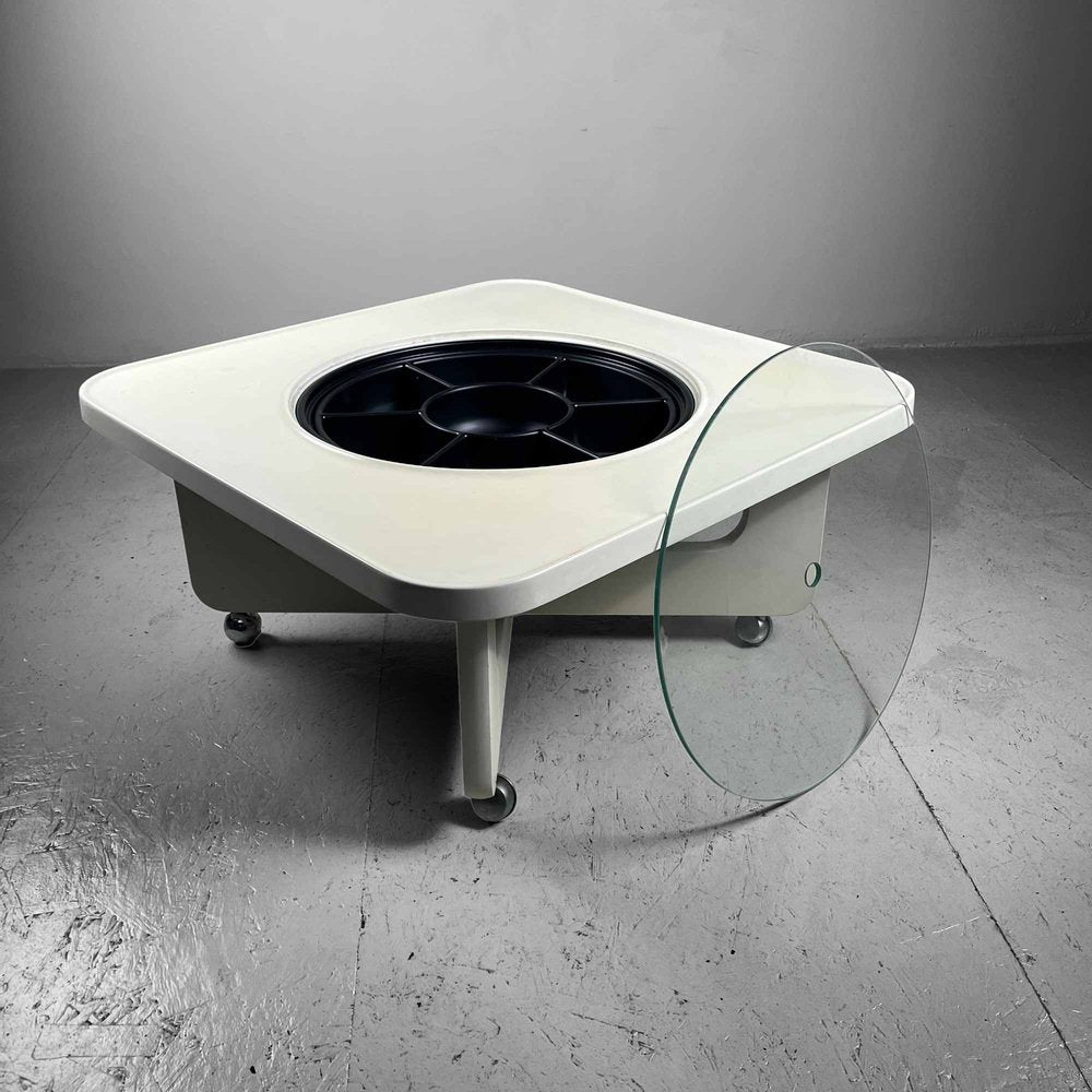 German Space Age Coffee Table with Rotating Snack Tray, 1970s