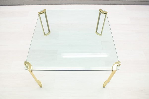 German Square Solid Brass and Glass Coffee Table, 1960s-KQB-737032