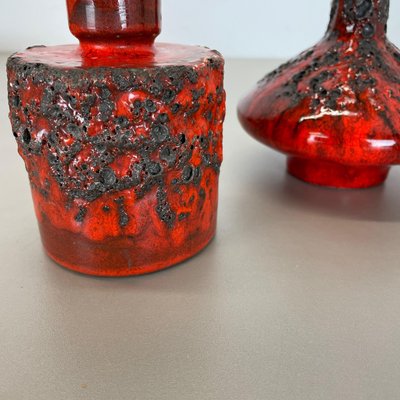 German Studio Pottery Vase Objects in Red Black Ceramic from Otto Keramik, 1970, Set of 3-QZ-1256069