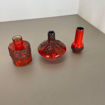 German Studio Pottery Vase Objects in Red Black Ceramic from Otto Keramik, 1970, Set of 3-QZ-1256069