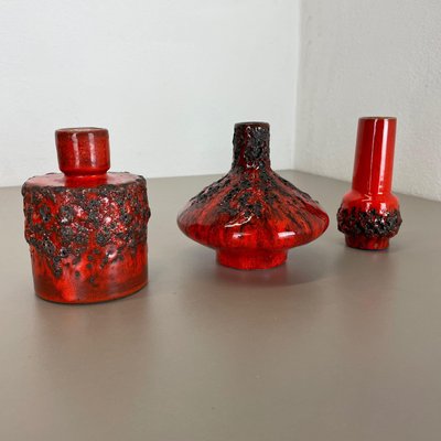 German Studio Pottery Vase Objects in Red Black Ceramic from Otto Keramik, 1970, Set of 3-QZ-1256069