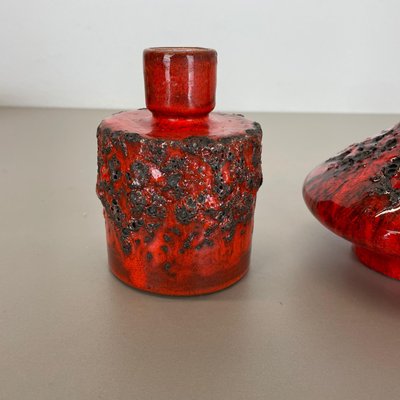 German Studio Pottery Vase Objects in Red Black Ceramic from Otto Keramik, 1970, Set of 3-QZ-1256069