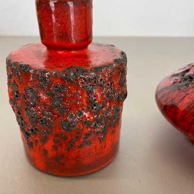 German Studio Pottery Vase Objects in Red Black Ceramic from Otto Keramik, 1970, Set of 3-QZ-1256069